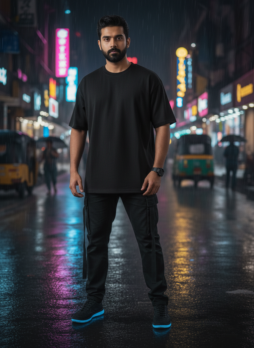 "CURRENT STATUS: ON A MISSION." Oversized Black T-Shirt - Driven Lifestyle Statement Tee